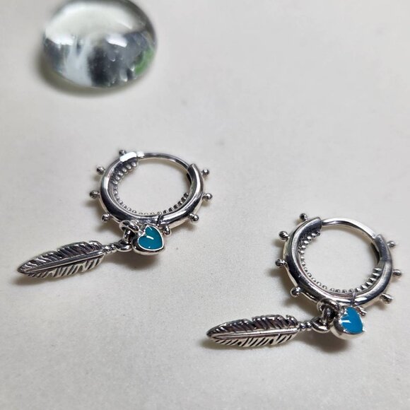 Authentic Pandora Spiritual Feathers Dangle Hoop Earrings 925 Sterling Silver - Picture 5 of 5